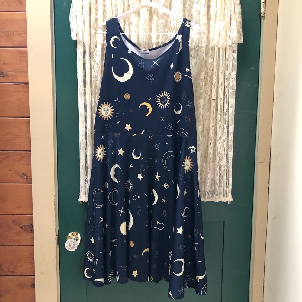 Moon and Stars fit and flare dress in navy